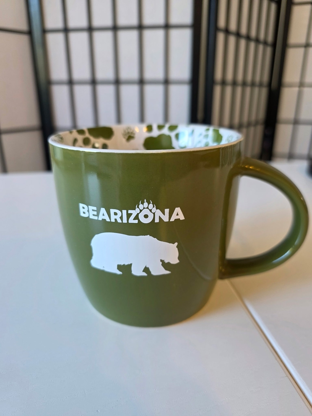 LIKE NEW Bearizona Olive Green Ceramic Bear Mug